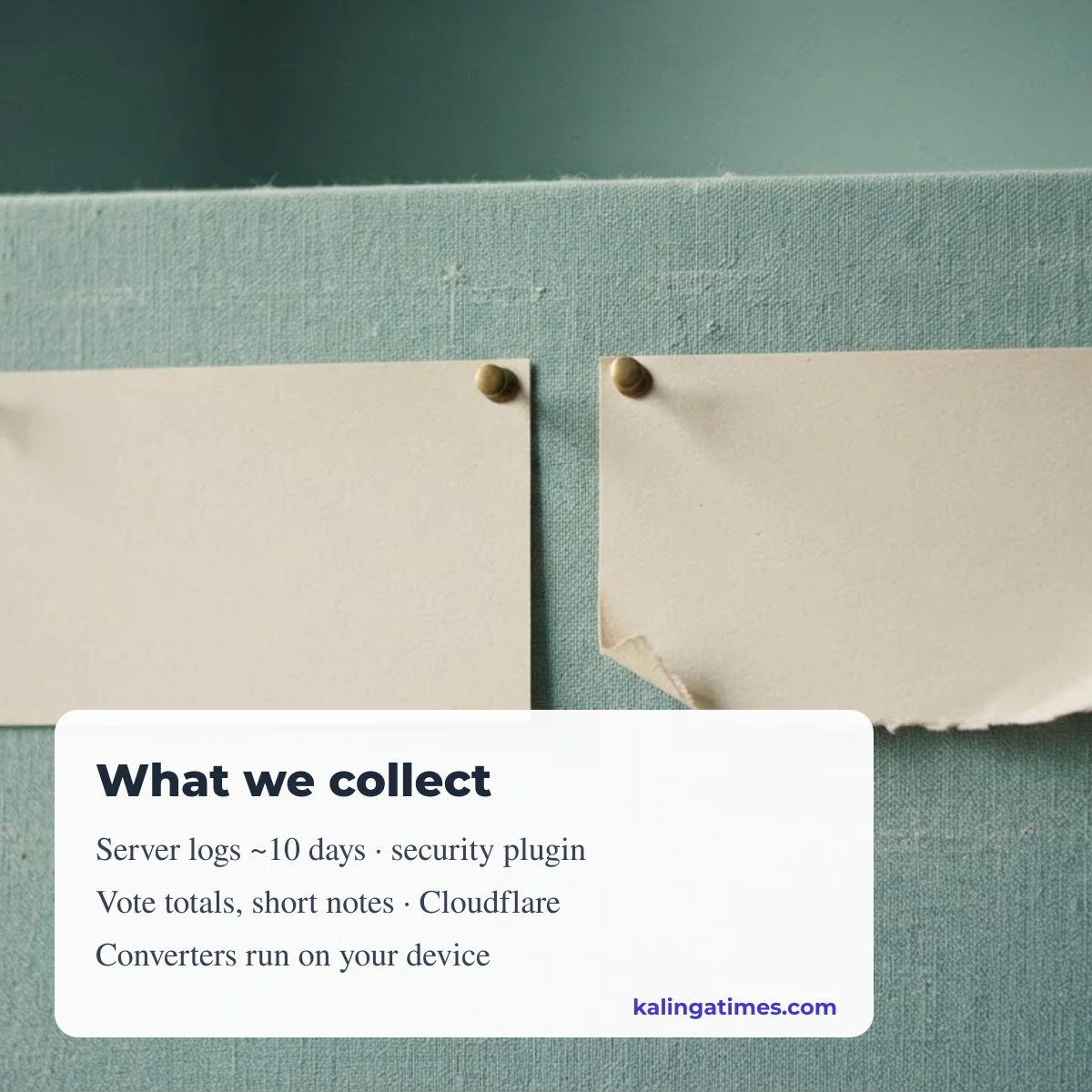 Data Kalinga Times collects: short-term server logs, security plugin, Cloudflare