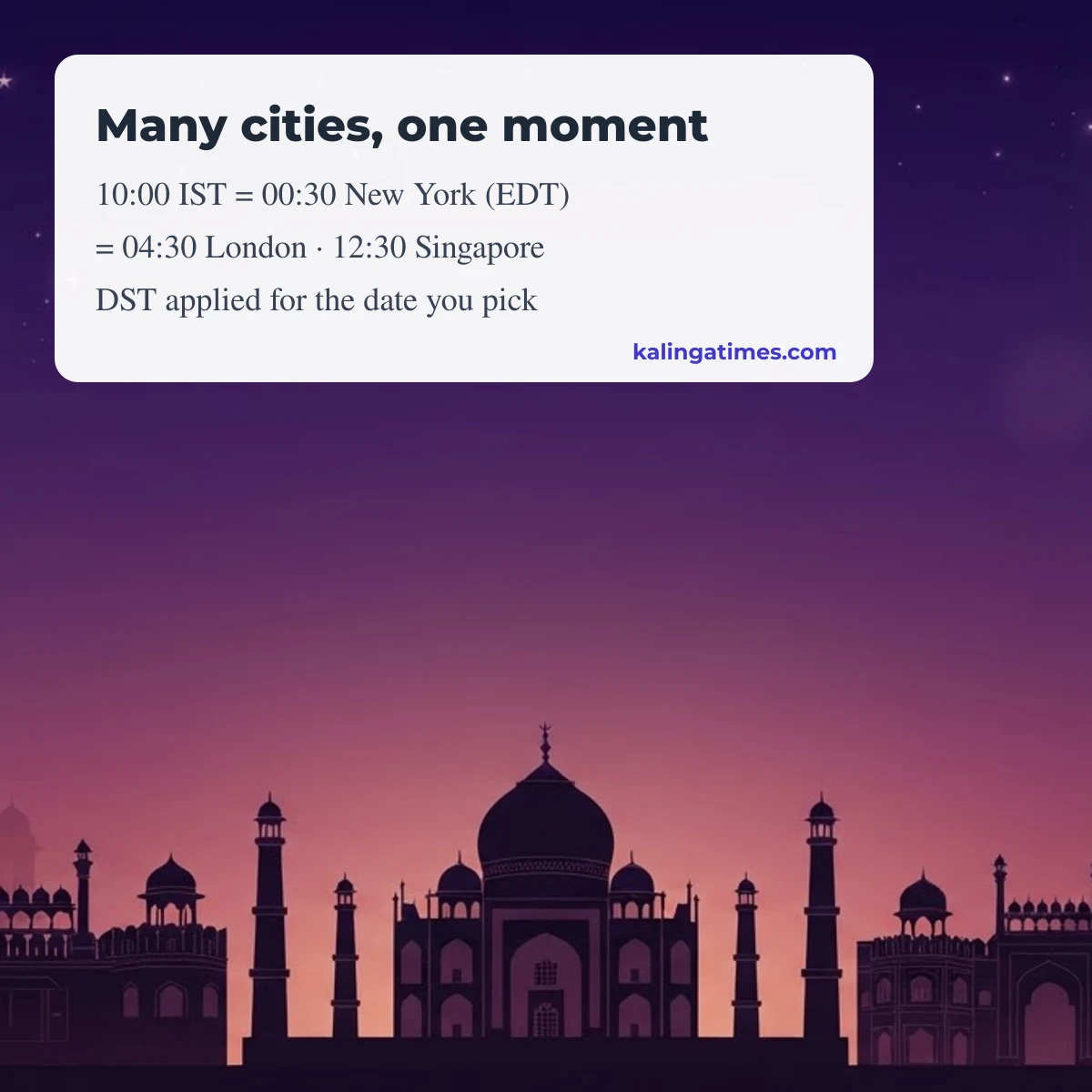 Time zone converter: India and several cities at once